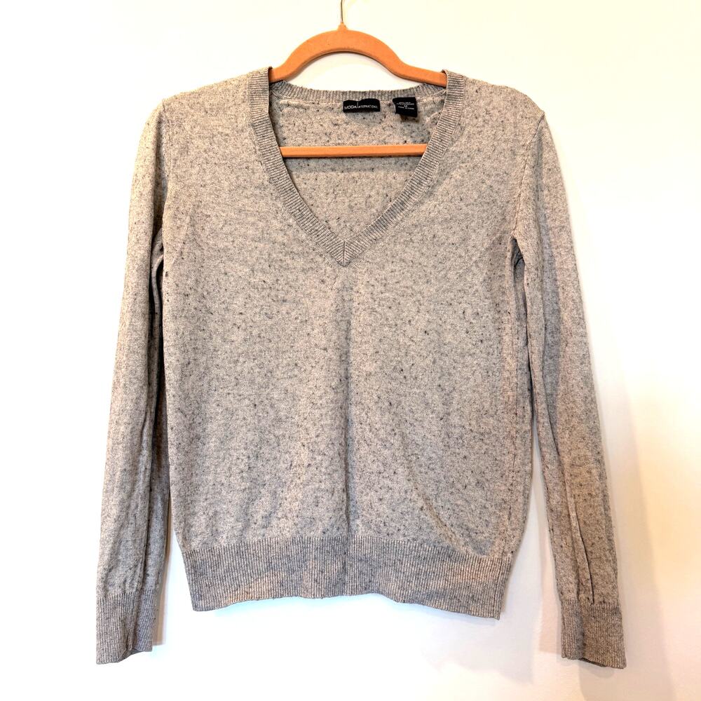 Vtg Y2K Moda Int'l Silk Cashmere V Neck Sweater Grey Speckle Medium